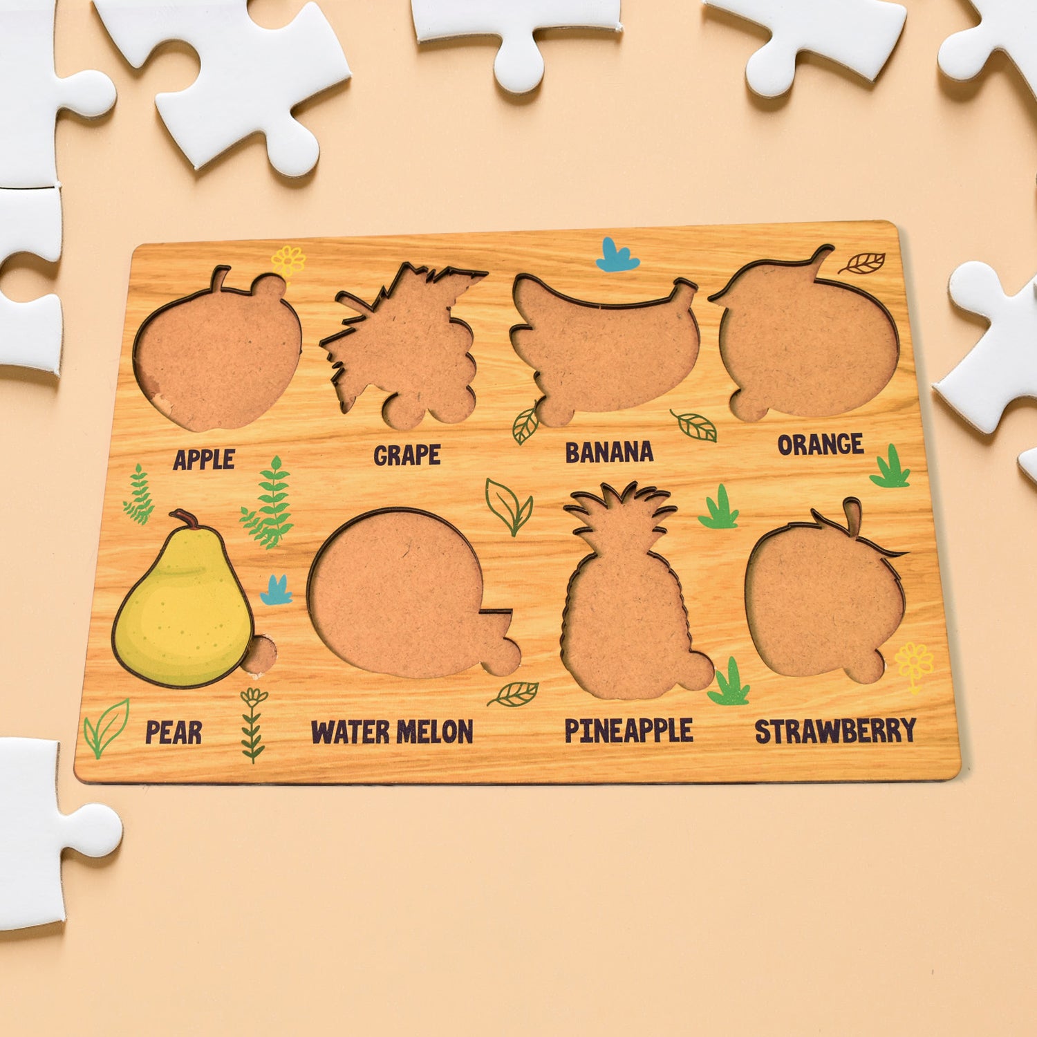 Wooden Fruits Puzzle Learning Educational Board (1 Set  2820 Cm) Wooden Fruits Puzzle Learning Educational Board (1 Set  2820 Cm)
